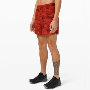Men’s Lululemon Pace Breaker 9” Lined Red Patterned Shorts